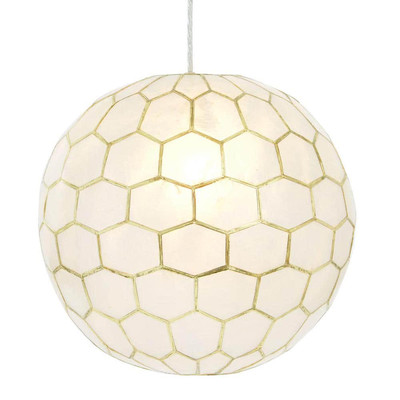 Creative Co-Op Gold Honeycomb Globe Round Pendant Light Capiz White Seashells-image
