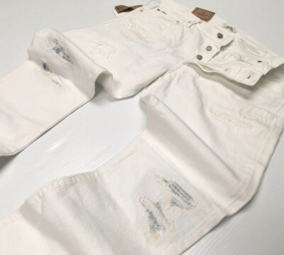 Polo Ralph Lauren Patchwork Repaired Distressed Ripped Shredded White Slim Jeans-image