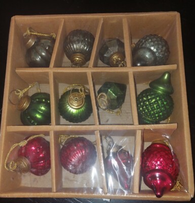 Creative Co-Op Vintage Look Distressed Glass Christmas Ornaments RED and GREEN-image