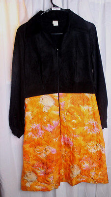 Black Orange Vintage Quilted W/ Pockets USA MADE Sz. 10 Women's Dress-image