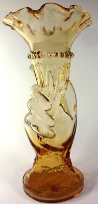 1960's Westmoreland Glass Golden Sunset Orange Hand Cornucopia 8.25