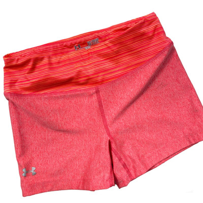 Under Armour Mid Rise Shorts HeatGear Shorty Compression PInk Orange Womens XS-image