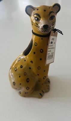 Creative Co-op Stoneware Leapard Vase Yellow Black 7.25” New With Tag-image