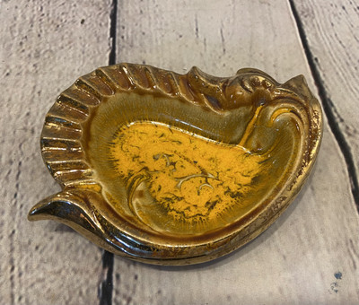 Vintage Pottery Ashtray USA G 80 California Gold Orange Mid-Century Modern MCM￼-image