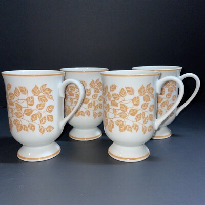 Cups 1960’s Holt Howard Pedestal Leaf Mugs Orange Mid Century Footed Vine-image