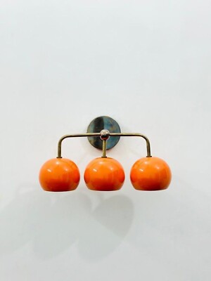 Orange Brass Wall Fixture 1950s Mid Century Brass Italian Wall Diabolo Lights-image