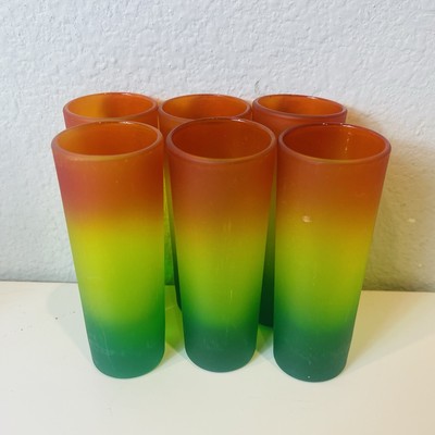 6 Mid Century Modern Yellow Green Orange Beverage Shot Glasses Party Serverware-image