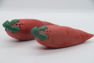 Mid century, ceramic, orange carrot salt/ pepper shakers, Japan-image