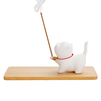 Cute Cat Incense Stick Holder With Ash Catcher Burner Joss Incense Stick Stand-image