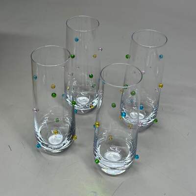 CREATIVE CO-OP (4 PACK) Handmade Drinking Glass Raised Dots 10oz Multicolor DG08-image