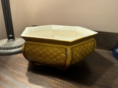Vtg Haeger USA Pottery 793 Hexagon Mid-Century Planter Dish Gold/Mustard Yelllow-image