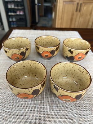 VINTAGE MCM MID CENTURY MOD Orange Flower TEA CUPS SET JAPANESE-image