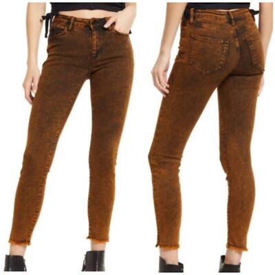 AllSaints NWT Miller Size Me Orange Acid Wash Jeans Size S Mid Rise Skinny Fray-image