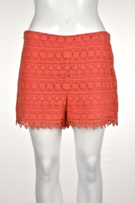 Topshop Womens Shorts Size 6 Orange Pink Floral Lace Cotton Mid Rise-image