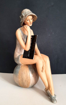 Creative Co-op retro Bathing Beauty Figurine Sitting On a Beach Ball Decor-image