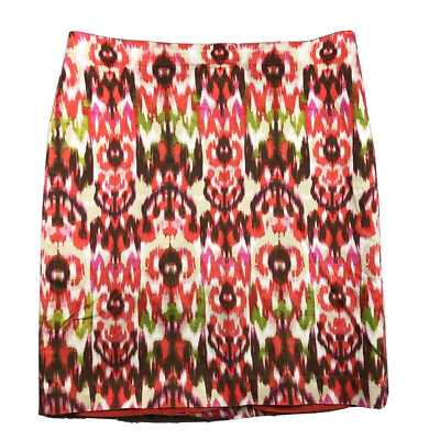 Jones New York Skirt Womens 14 Orange Geometric Pencil Side Zip Back Slit Lined-image