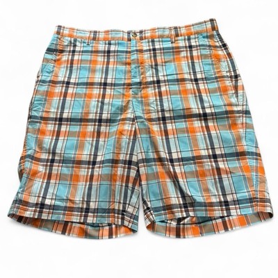 Footjoy Mens W38 Golf Shorts orange & blue Multicolor Plaid Mid Rise Pockets-image