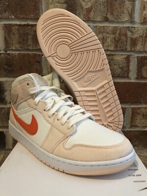 New 12 Nike Air Jordan 1 Mid SE Sail Orange Pink Corduroy Retro DA8009-108 Women-image