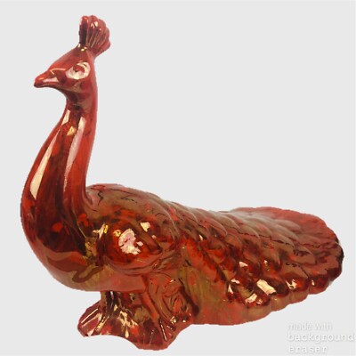 Holland Mold ORANGE Painted Peacock Ceramic Pottery Artist Mid Century Modern-image