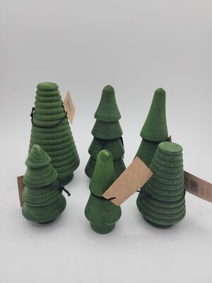 Creative Co Op Green Wood 6 pc Set Christmas wood trees Decor-image