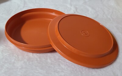Vintage ORANGE HARVEST Tupperware Storage Bowl with Lid #1336-image
