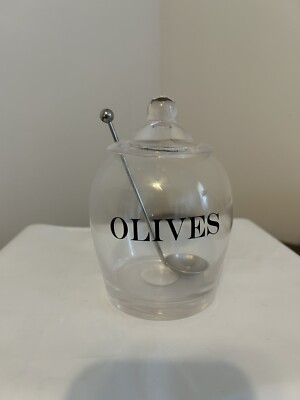 Olive Jar Creative Co-Op Clear Glass with Lid & Slotted Stainless Steel Spoon-image