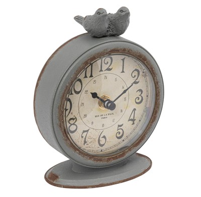 Creative Co-Op Grey Pewter Mantel Clock with Birds-image