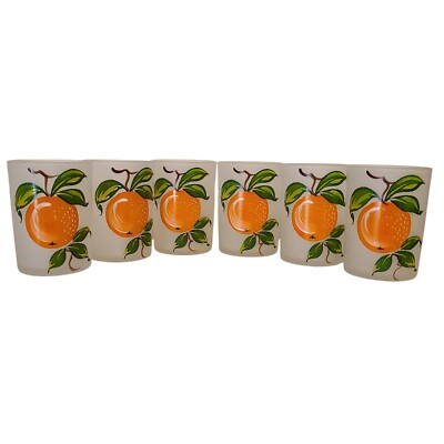 Vintage Frosted Hazel Atlas Orange Juice Glasses Set Of 6-image