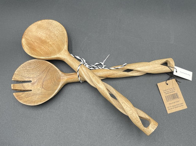 Creative Co-op Hand Carved Mango Wood Salad Servers 11