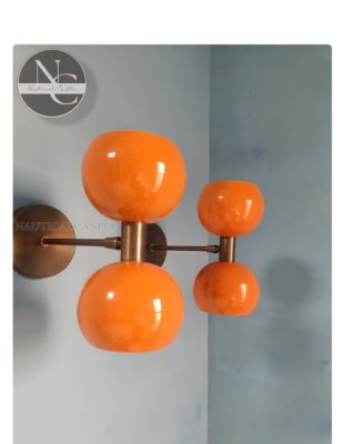 Orange Wall Sconce Light Mid Century 1950's Italian Stilnovo Diabolo Sconce Ligh-image