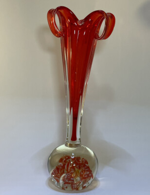 Mid Century Red/Orange Swung Glass Vase Paperweight-image