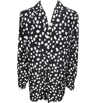 Style & Co Black White Artsy Abstract Splatter Dot Button Up Blouse Size Small-image