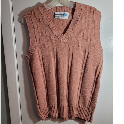 VINTAGE Mid-Century Brentwood Mens Peach Orange Sweater Vest Size Medium Preppy-image