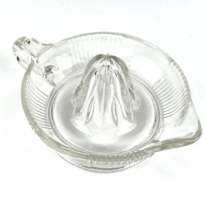 Vintage JUICER REAMER Mid-Century Pressed Glass Clear Ribbed Orange Lemon Citrus-image