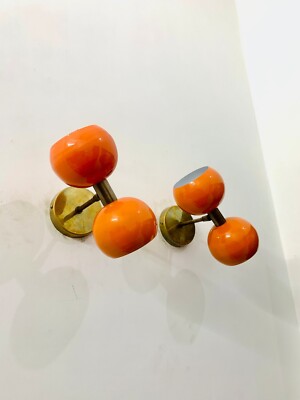 Pair of 1950's Italian Diablo Wall Sconce Shiny Orange 1950s Mid Century Brass-image