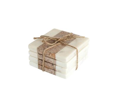 Creative Co-Op Square Marble Coasters with Jute String Brown Set of 4 Pieces-image