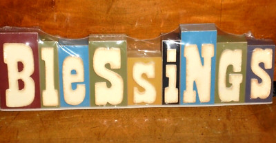 Wood Blessings Letter Blocks Shelf Sign NEW Home Decor Country-image