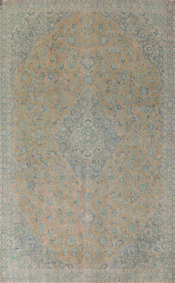 Vintage Muted Orange Distressed Floral Kashaan Handmade Room Size Area Rug 7x10 -image