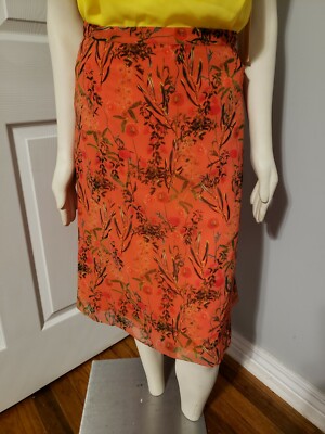 Gianni Bini Orange Floral Midi Sheer Lined Zip Closure Boho Maxi NWT Skirt 10-image