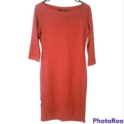 Sharagano Dark Orange 3/4 Sleeve Body Contour Gauzy Dress, Size 4-image
