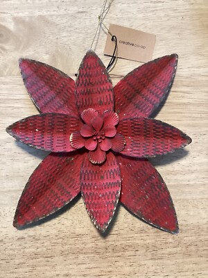 Creative Co-Op Rustic Metal 7” Poinsettia Ornament Or Wall Hanger-image