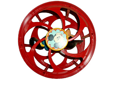 Vintage The Walt Disney Co & ILLCO MICKEY MOUSE ROLL BACK WHEEL Toy 1980's-image