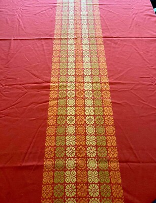 Mid Century Sebbelov Denmark Cotton Tablecloth Burnt Orange Gold Green 58 x 100-image