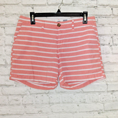Old Navy Shorts Womens 4 Orange Striped Mid Rise Chino Pockets Cotton Preppy-image