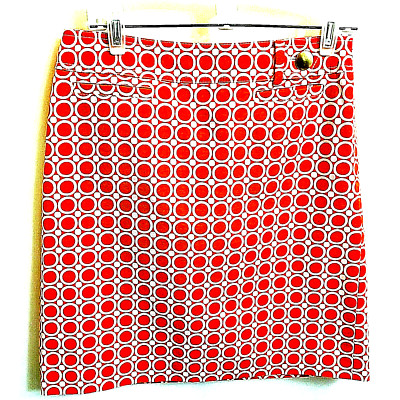Ann Taylor Geometric Mini Skirt Size 6  Cotton Coral Pink Orange White Mid Rise-image
