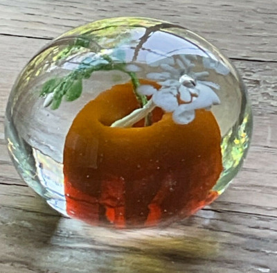 Vintage Glass Paperweight Carrot Top Orange Carrot with Fluffy Top-image