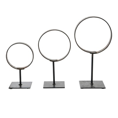 Decorative Modern Found Metal Rings on Stands, Set of 3-image