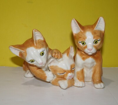 Vtg Orange Tabby Cats Figurine Royal Orleans Japan Mid-Century Modern Kittens-image