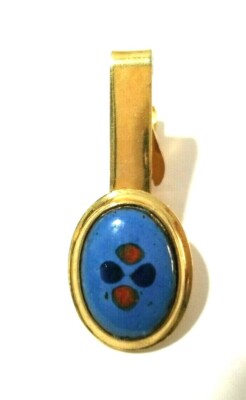 ENAMEL MID CENTURY VINTAGE TIE CLIP BLUE AND ORANGE-image