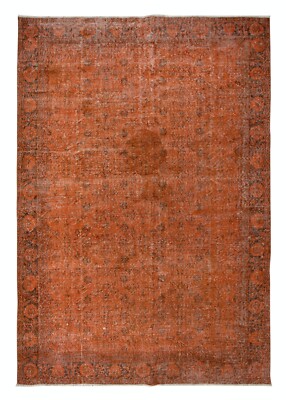 7x10.3 Ft Handmade Turkish Orange Rug, Modern Floral Rug, Bohemian Home Decor-image